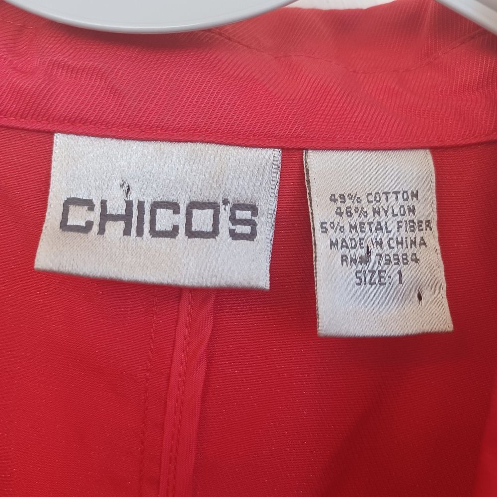 Chicos Red Shirt Jacket Button Front Roll Tab‎ Sleeves Womens Medium - Picture 4 of 10